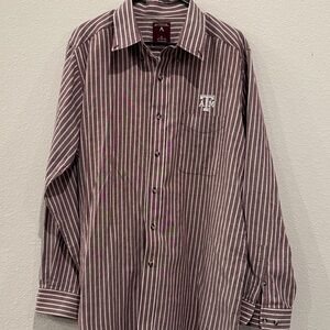 Antigua Men's Maroon and White Striped Shirt